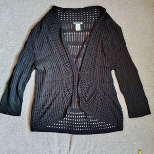 Sweaterworks sheer knit black open cardigan women’s L Whimsygoth y2k sweater USA